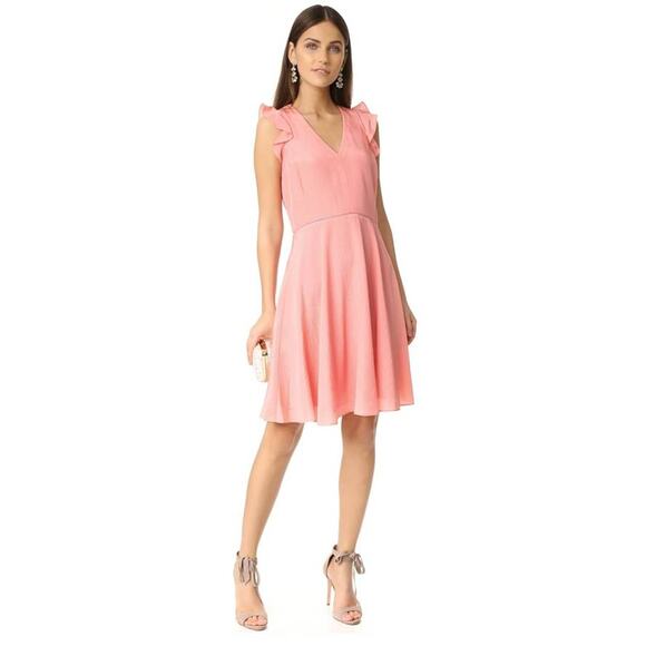 Rebecca Taylor Flutter Ruffle A-Line 100% Silk Dress Peach Pink  217032D357 sz4 - Picture 1 of 10